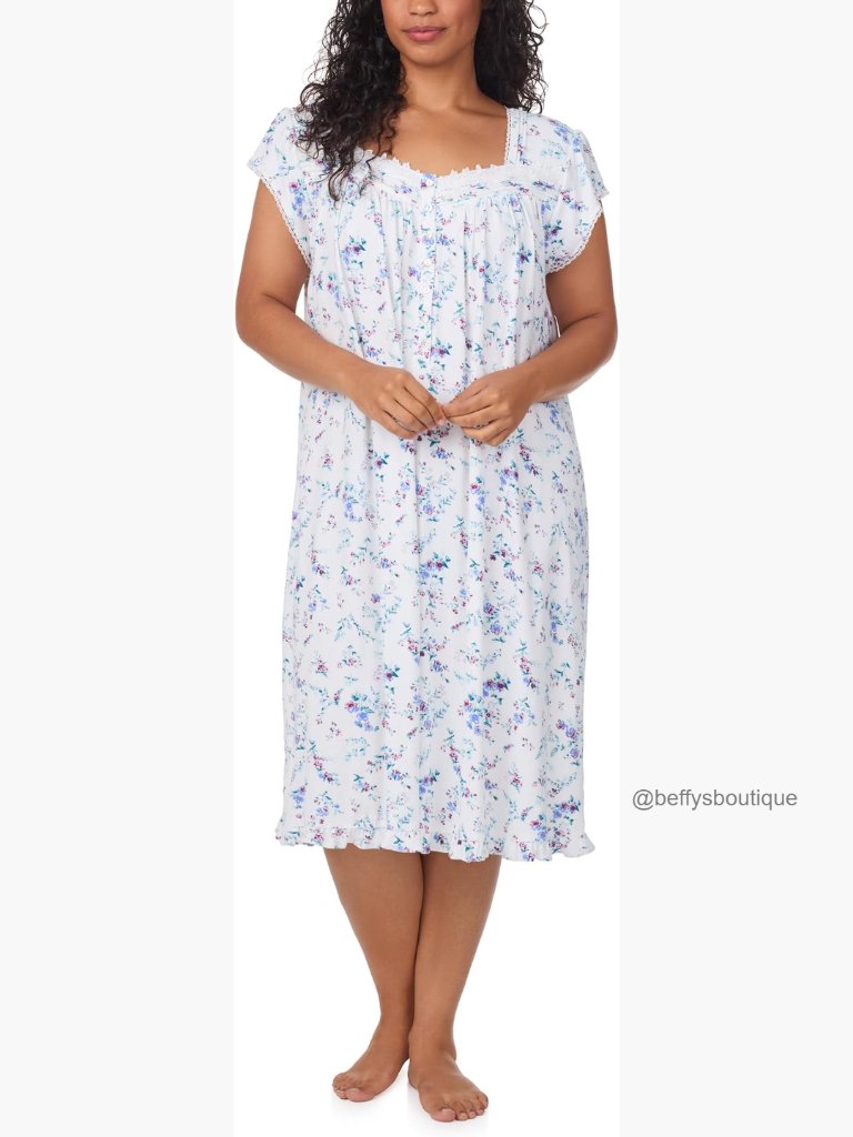 Cap Sleeve Waltz Nightgown In Cotton Pointelle Knit